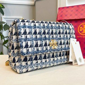 AUTH NWT $498 Tory Burch Kira Quilted Mini Denim Camera Bag Navy